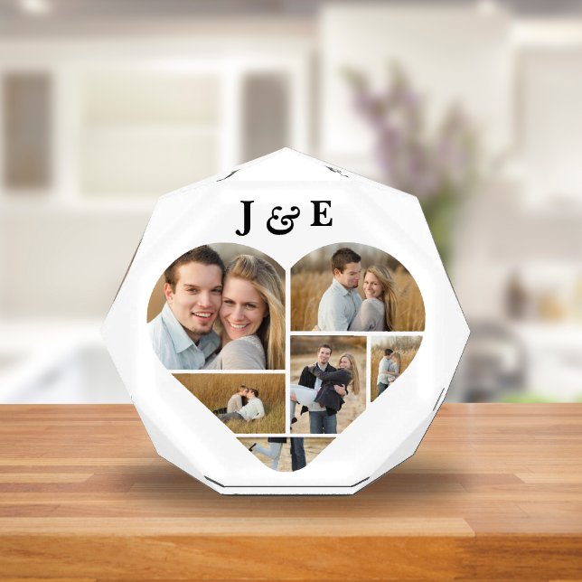 Timeless Heart Octagon Shape Monogramed Collage Photo Block (Creator Uploaded)