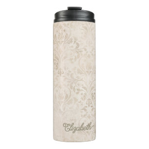 Timeless Ivory and Beige Vintage Damask Pattern Thermal Tumbler