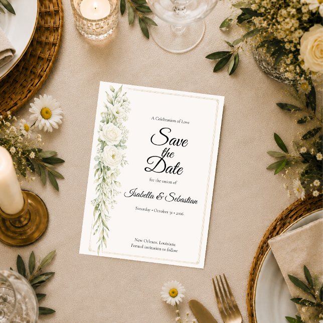 Timeless Ivory Floral Elegance Wedding Save The Date (Creator Uploaded)
