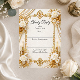 Timeless Ivory Gold Elegance Wedding RSVP Card