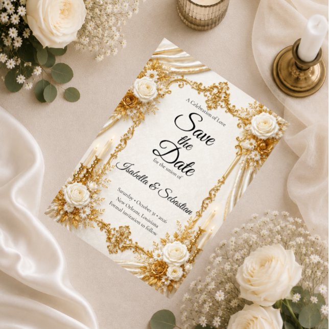 Timeless Ivory Gold Elegance Wedding Save The Date (Creator Uploaded)