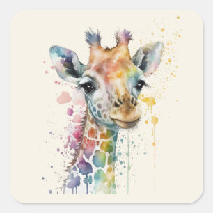 Timeless Ivory Watercolor Giraffe Pattern Square Sticker