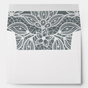 Timeless Lace Look Wedding Blue Grey and White Envelope
