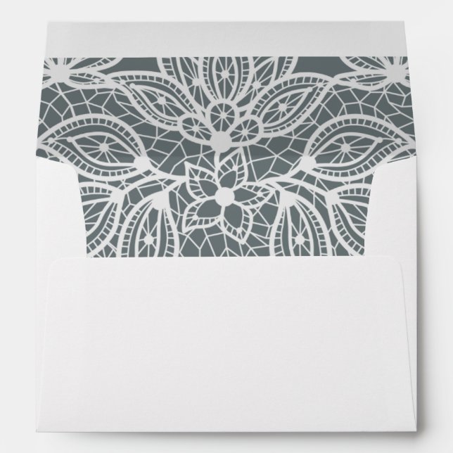 Timeless Lace Look Wedding Blue Grey and White Envelope (Back (Bottom))