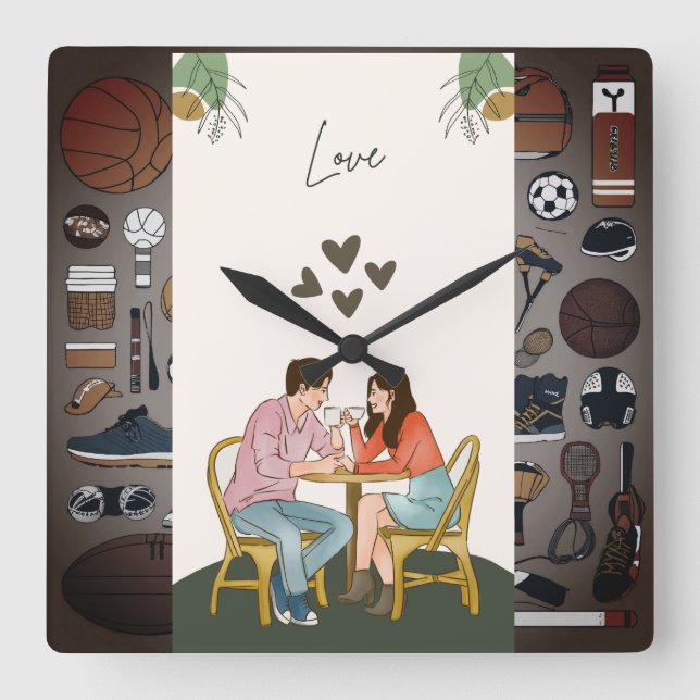 "Timeless Love: Couple's Watch Set"  Square Wall Clock (Front)