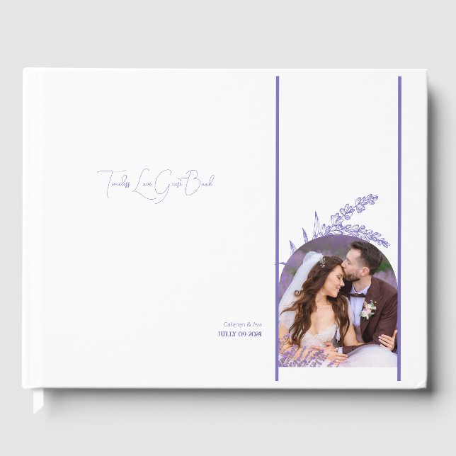 Timeless Love purple flowers & photo Guest Book (Front)