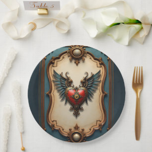 Timeless love, surreal elegance in steampunk style paper plate