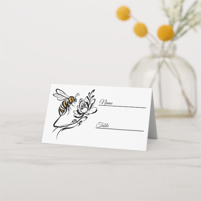 Timeless Luxury Bee Wedding Folded Place Cards (Front)