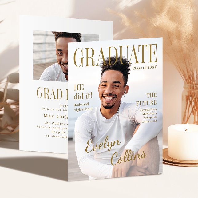 Timeless Magazine Cover Photo Graduation Invitatio Invitation (Timeless Magazine Cover Photo Graduation Invitatio Invitation)