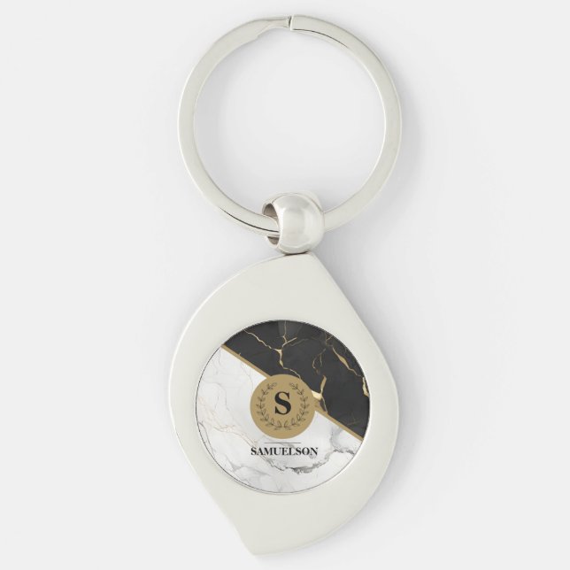 Timeless Marble Monogrammed Keychain (Front)