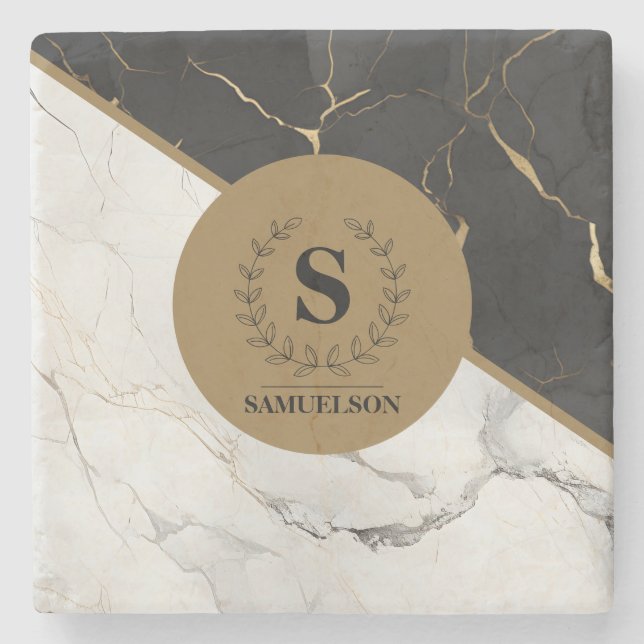 Timeless Marble Monogrammed Stone Coaster (Front)