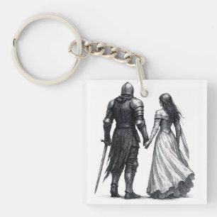Timeless Medieval Romance Illustration Keychain