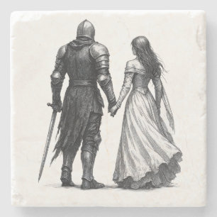Timeless Medieval Romance Illustration Stone Coaster