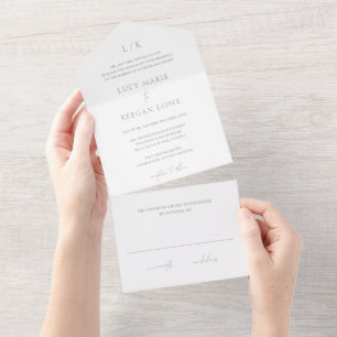 Timeless Monogram Grey Elegant Wedding All In One Invitation
