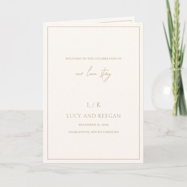 Timeless Monogram Ivory and Gold Elegant Wedding Program (Front)
