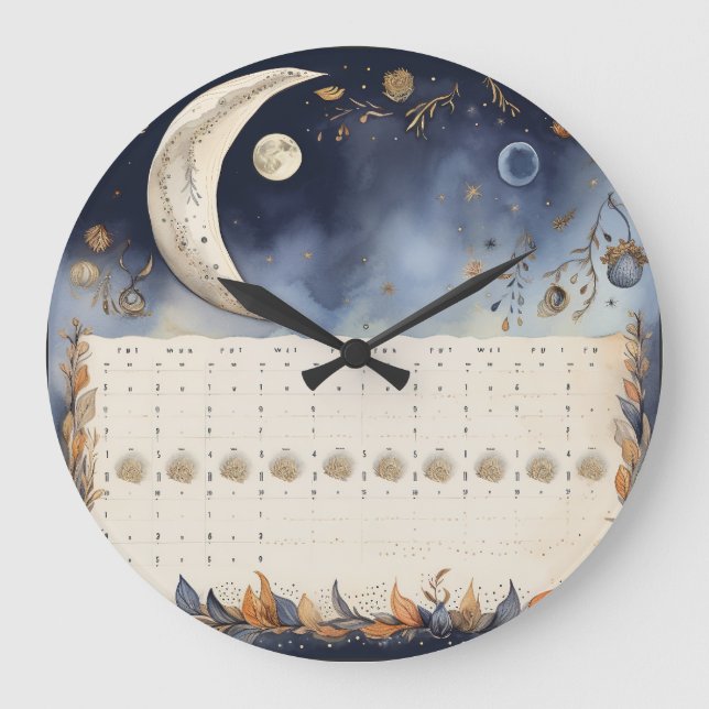 Timeless Moon Phase Atlas - Retro Astronomy Calend Large Clock (Front)