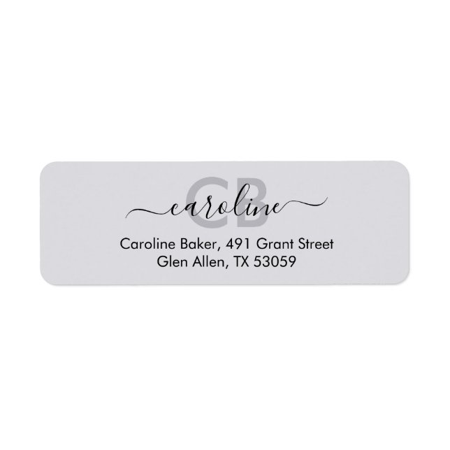 Timeless - Moonlit Grey Monogram Address Label (Front)