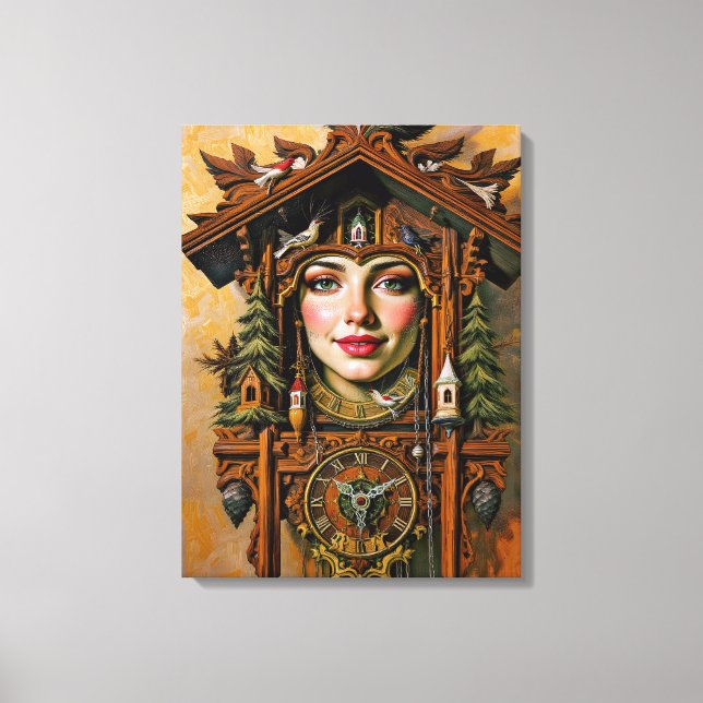 “Timeless Muse” – A Cuckoo Clock Portrait  Canvas Print (Front)