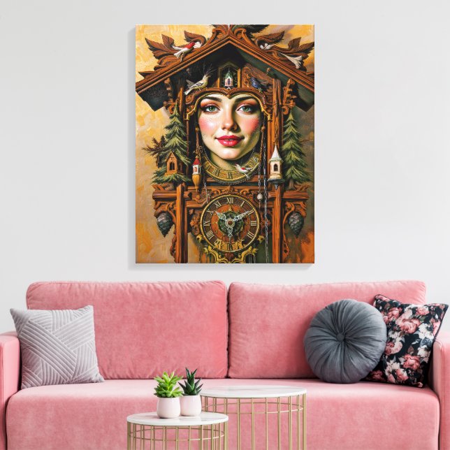 “Timeless Muse” – A Cuckoo Clock Portrait  Canvas Print (Insitu(LivingRoom))