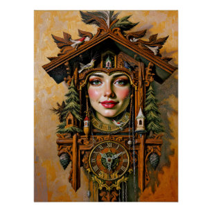 “Timeless Muse” – A Cuckoo Clock Portrait  Poster