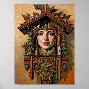 “Timeless Muse” – A Cuckoo Clock Portrait  Poster