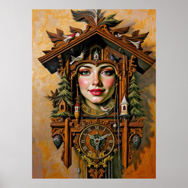 “Timeless Muse” – A Cuckoo Clock Portrait  Poster (Front)