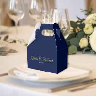 Timeless Navy Blue and Gold Wedding Favor Box