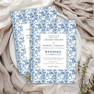 Timeless Navy Blue Toile Wedding Invitation