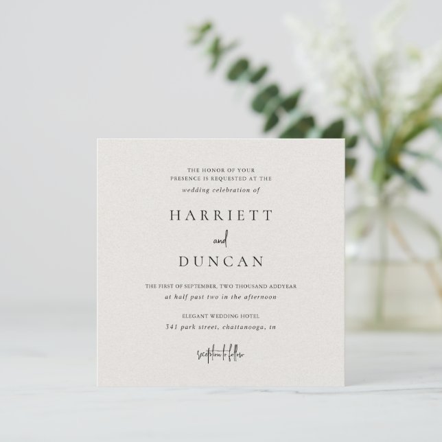 Timeless Neutral Beige Elegant Wedding Invitation (Standing Front)