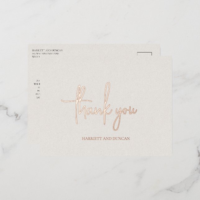 Timeless Neutral Beige Elegant Wedding Thank You Foil Invitation Postcard (Front/Back)