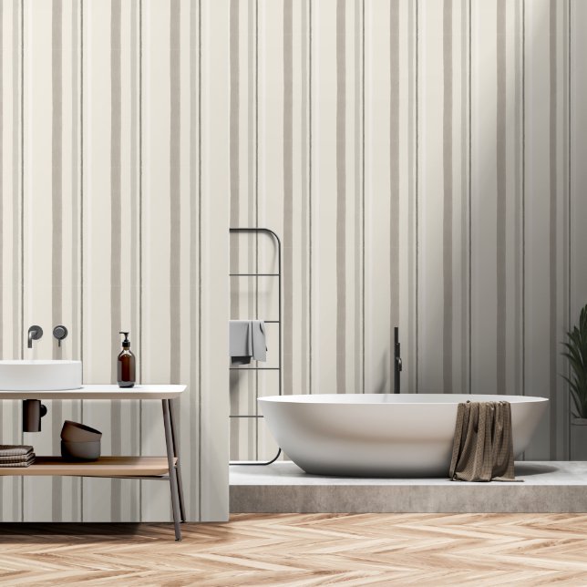 Timeless Neutral Tailored Stripe Pattern Wallpaper (Bathroom)