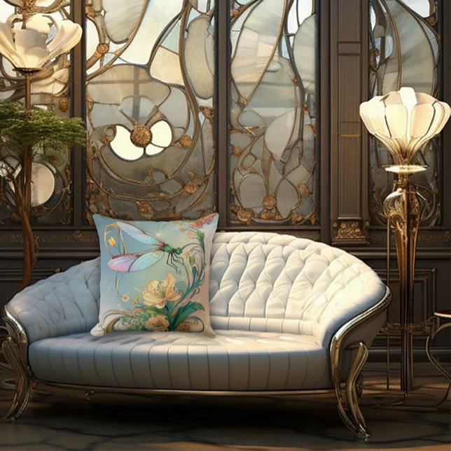 Timeless Nouveau Graceful Dragonfly Throw Pillow (Creator Uploaded)
