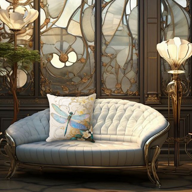 Timeless Nouveau Graceful Dragonfly Throw Pillow (Creator Uploaded)