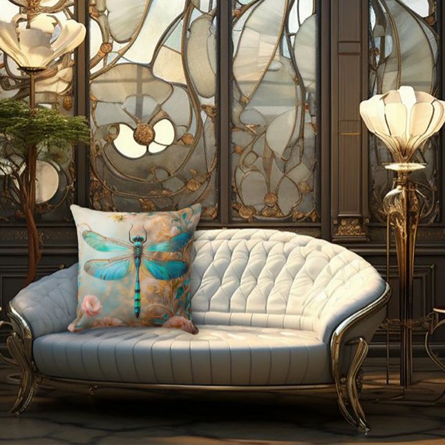Timeless Nouveau Graceful Dragonfly Throw Pillow (Creator Uploaded)