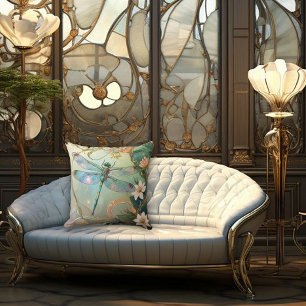 Timeless Nouveau Graceful Dragonfly Throw Pillow