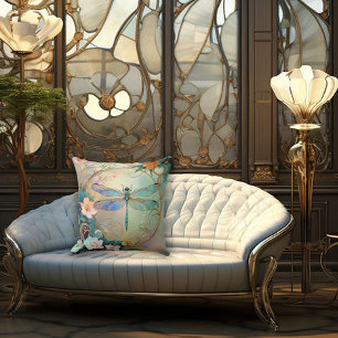 Timeless Nouveau Graceful Dragonfly Throw Pillow
