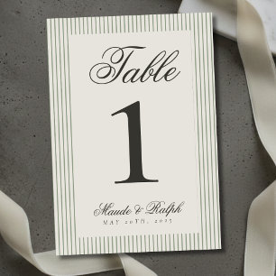 Timeless Old Money Green Stripe Wedding Table Number