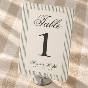 Timeless Old Money Green Stripe Wedding Table Number