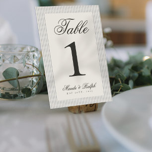 Timeless Old Money Grey Stripe Wedding Table Number