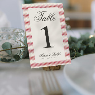 Timeless Old Money Red Stripe Wedding Table Number