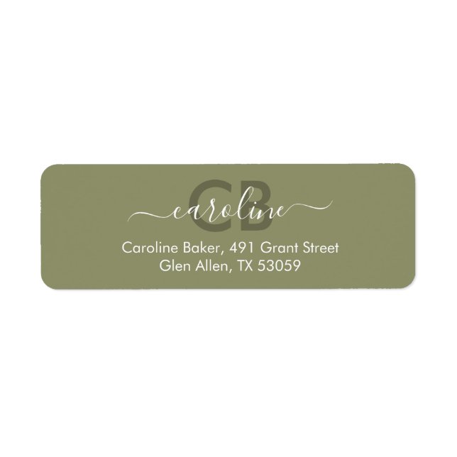 Timeless - Olive Monogram Address Label (Front)