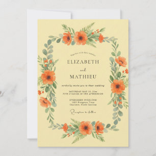 Timeless Orange Poppy Wreath Wedding Invitation
