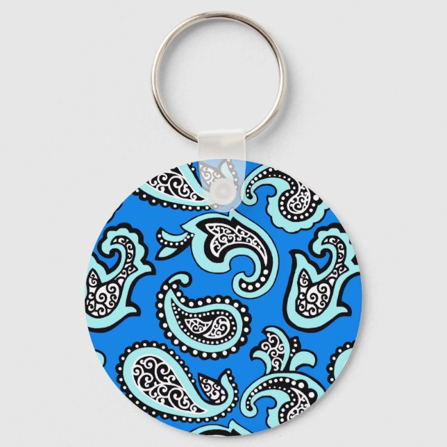 Timeless  Paisley on Blue Background Keychain (Front)