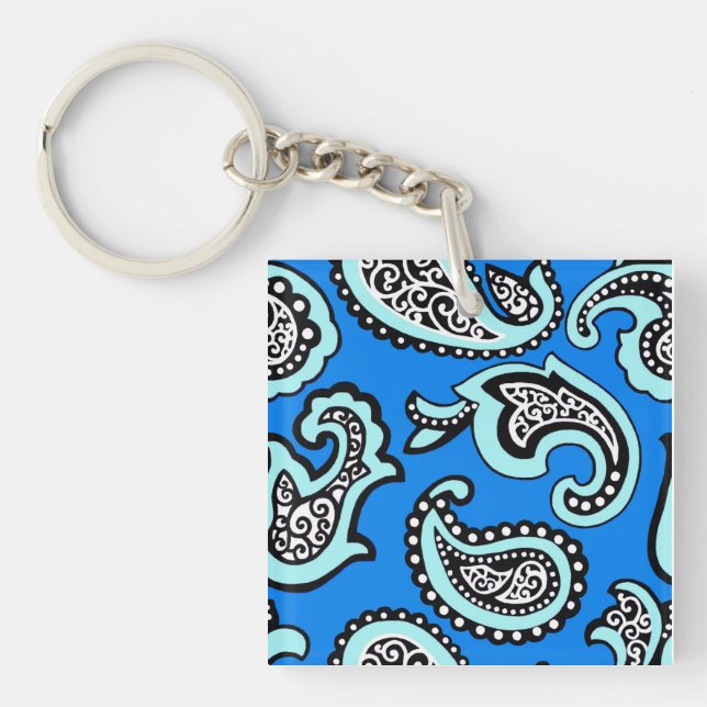 Timeless  Paisley on Blue Background Keychain (Front)