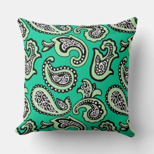 Timeless Paisley on Green Background Throw Pillow