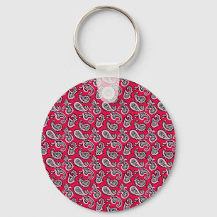Timeless Paisley on Red Background Keychain