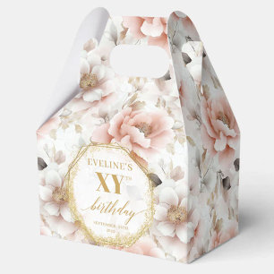 Timeless pastel pink rustic gold watercolor 60th favor box