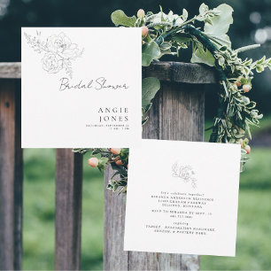 Timeless Pencil Floral White Square Bridal Shower  Invitation