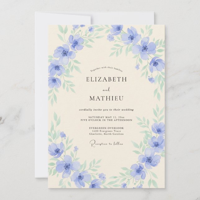 Timeless Periwinkle Wildflower Wedding Invitation (Front)