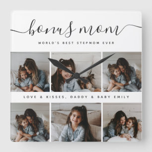Timeless Photo Collage Chic Bonus Mom Mothers Day Square Wall Clock